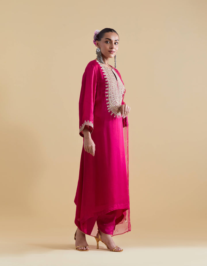 Rani Pink Kurta Set with Dori Embroidery