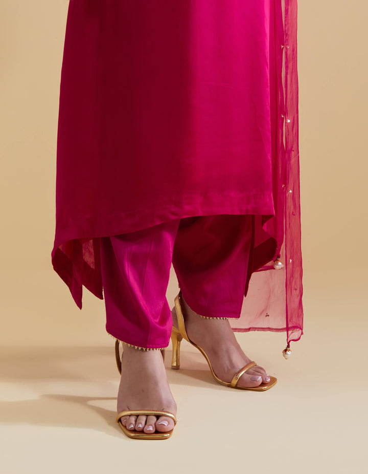 Rani Pink Kurta Set with Dori Embroidery