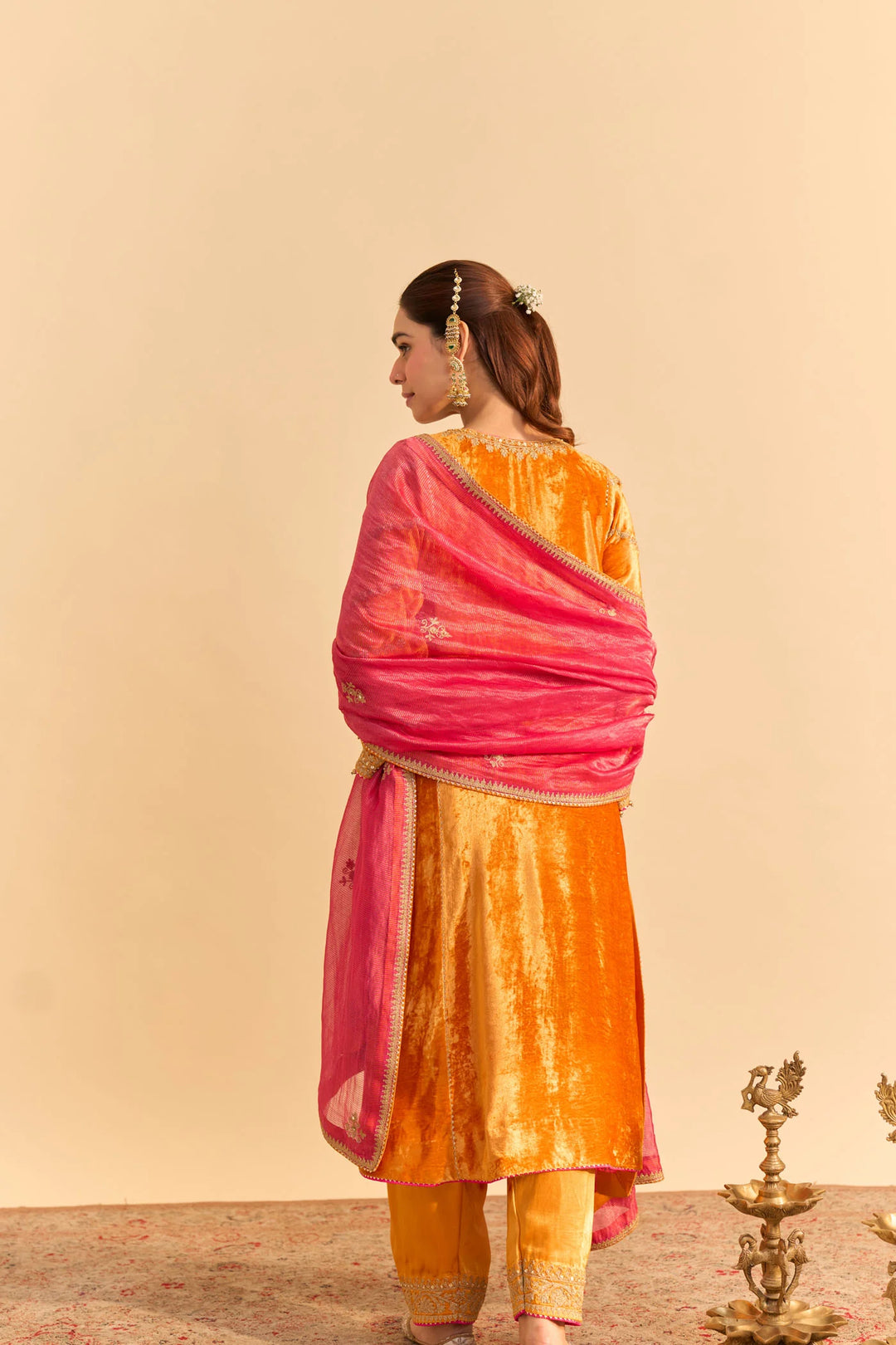 Azmiya - velvet Orange Chauga with Salwar