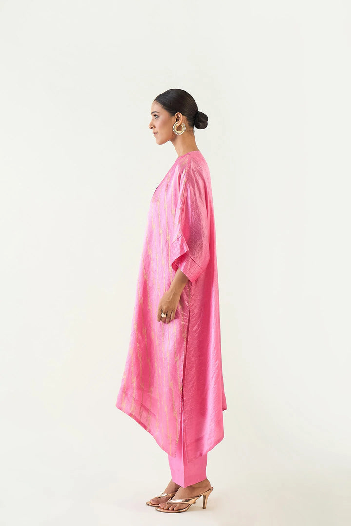 Damani: Silk with Gold weave Kimono Kaftan set - Candy Pink