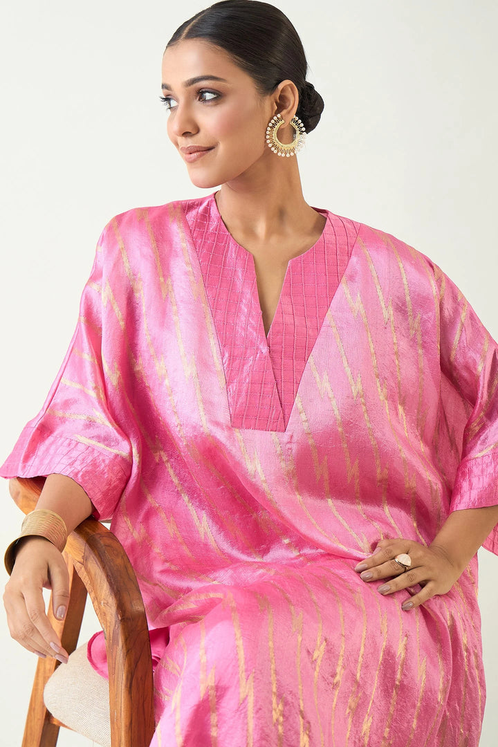 Damani: Silk with Gold weave Kimono Kaftan set - Candy Pink