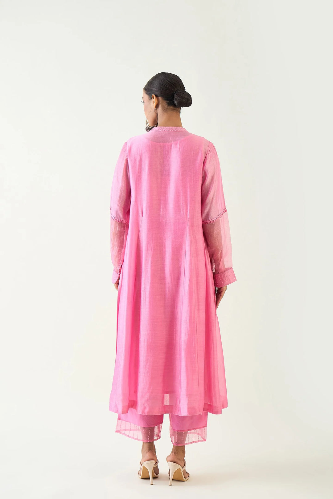 Urvi:  Embroidered Side Gather Kurta set - Candy Pink