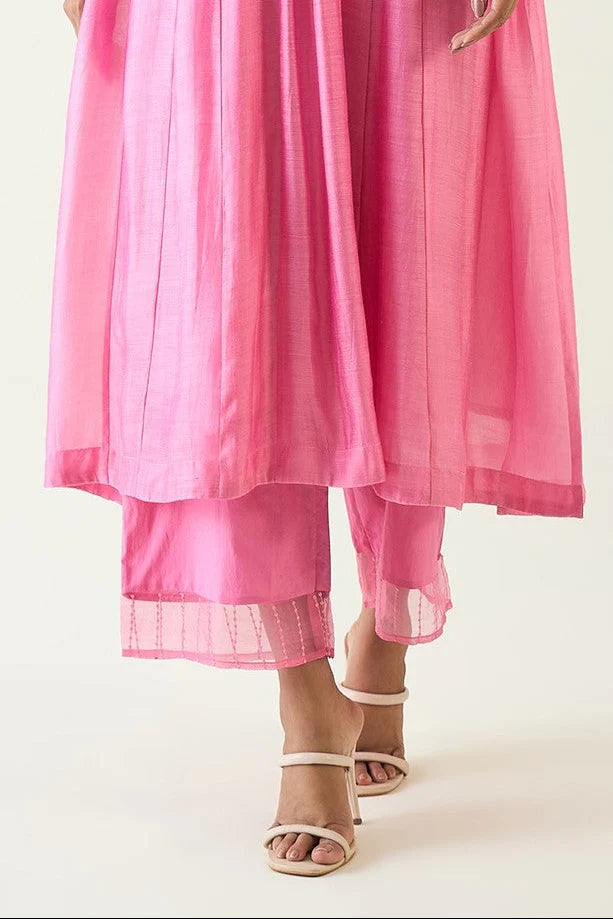 Urvi:  Embroidered Side Gather Kurta set - Candy Pink
