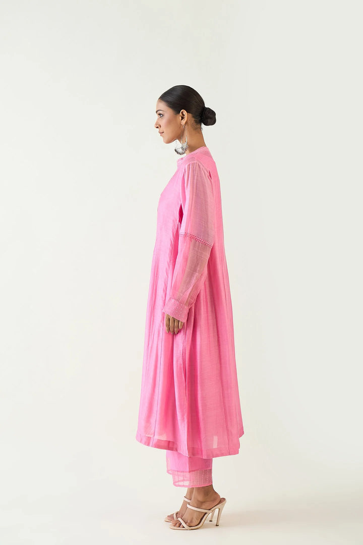 Urvi:  Embroidered Side Gather Kurta set - Candy Pink