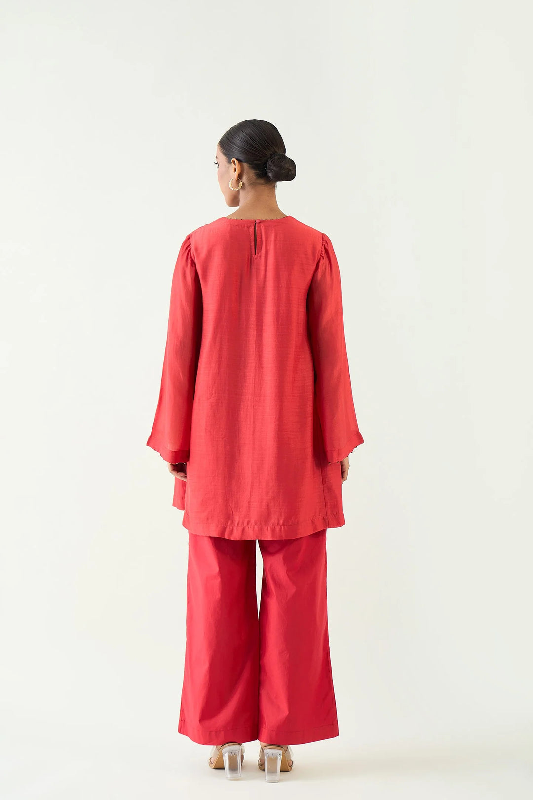 Siya: Cotton Silk Embroidered Pocket Tunic set - Red