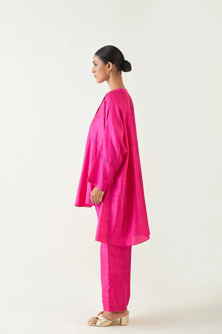 Ira: Silk Kimono Tunic set - Hot Pink