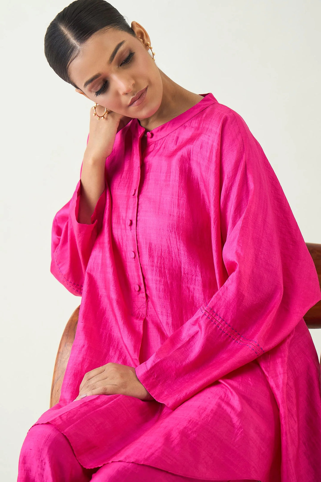 Ira: Silk Kimono Tunic set - Hot Pink