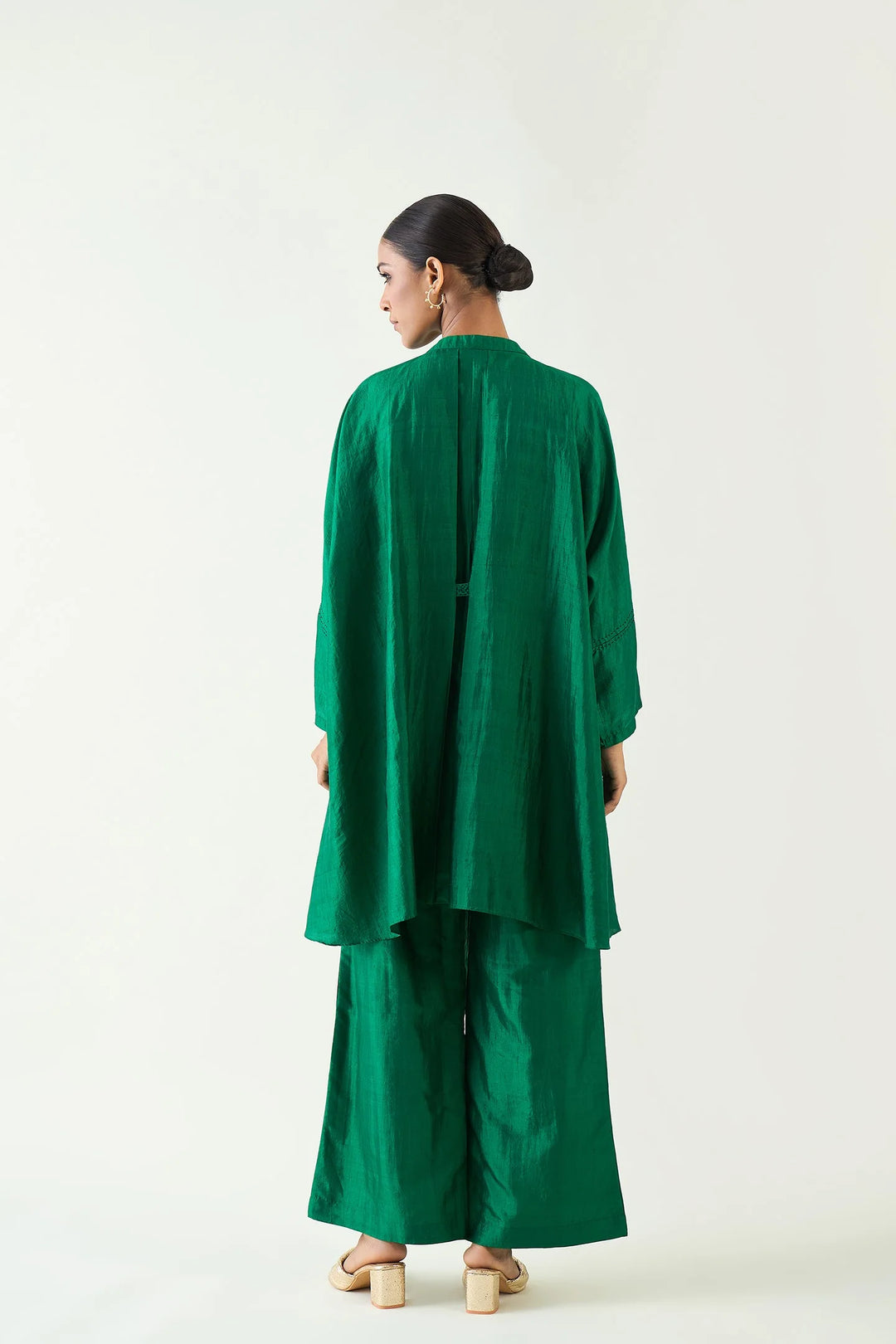 Ira: Silk Kimono Tunic set - Emerald Green