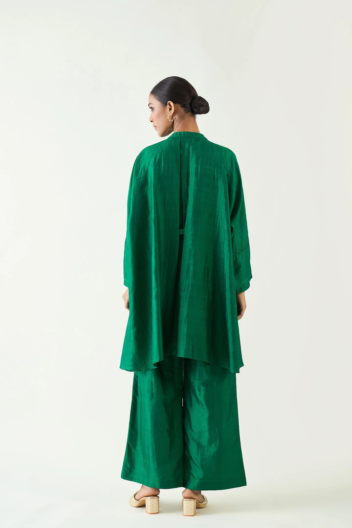 Ira: Silk Kimono Tunic set - Emerald Green