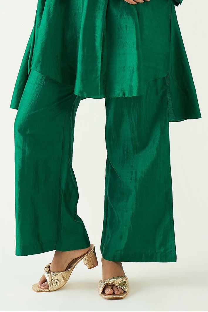 Ira: Silk Kimono Tunic set - Emerald Green