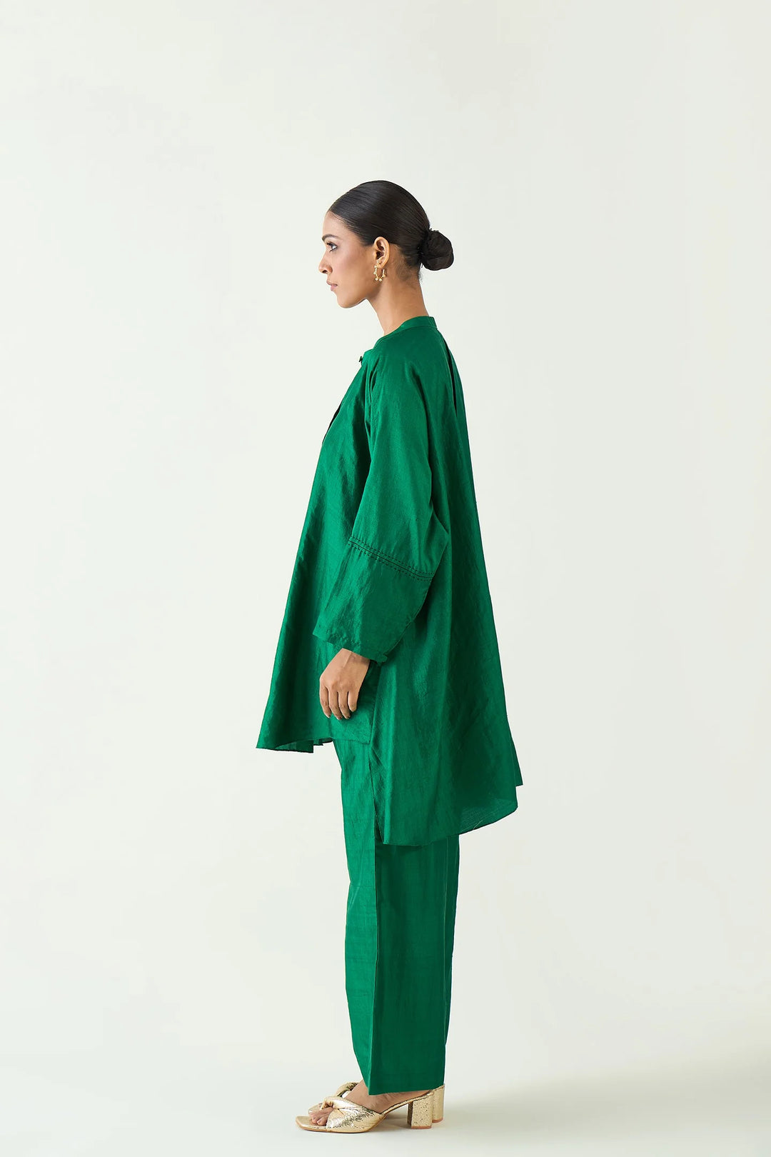 Ira: Silk Kimono Tunic set - Emerald Green