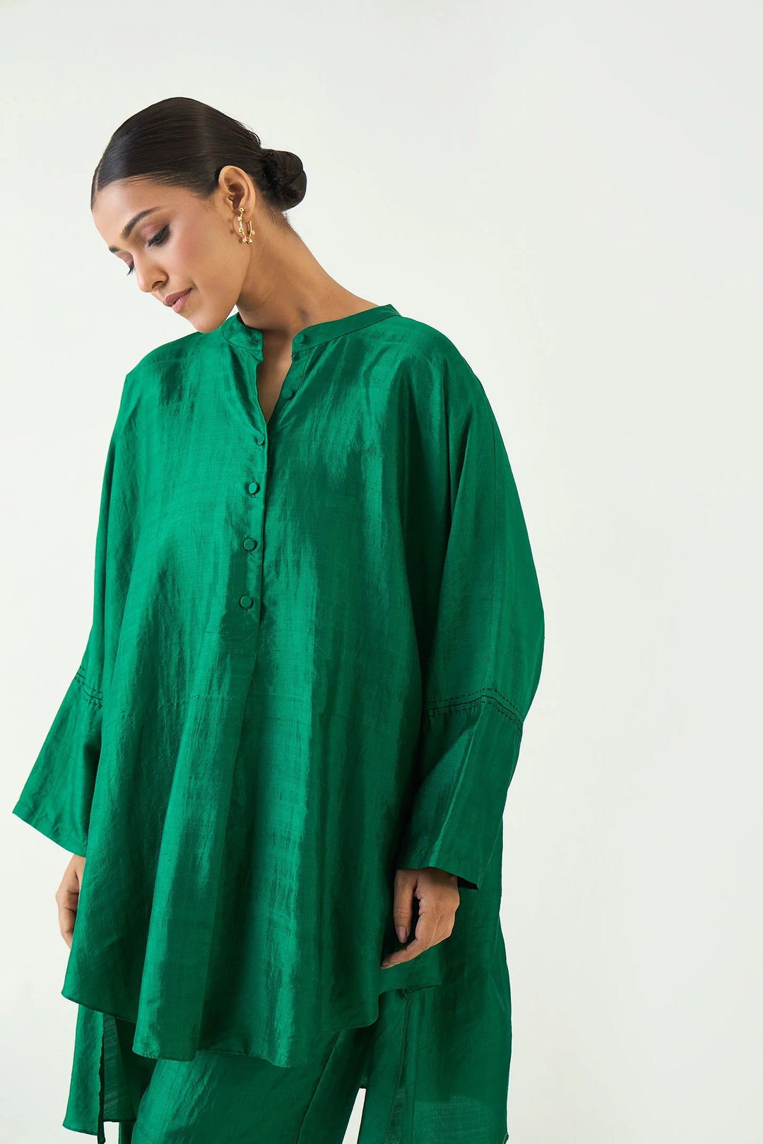 Ira: Silk Kimono Tunic set - Emerald Green