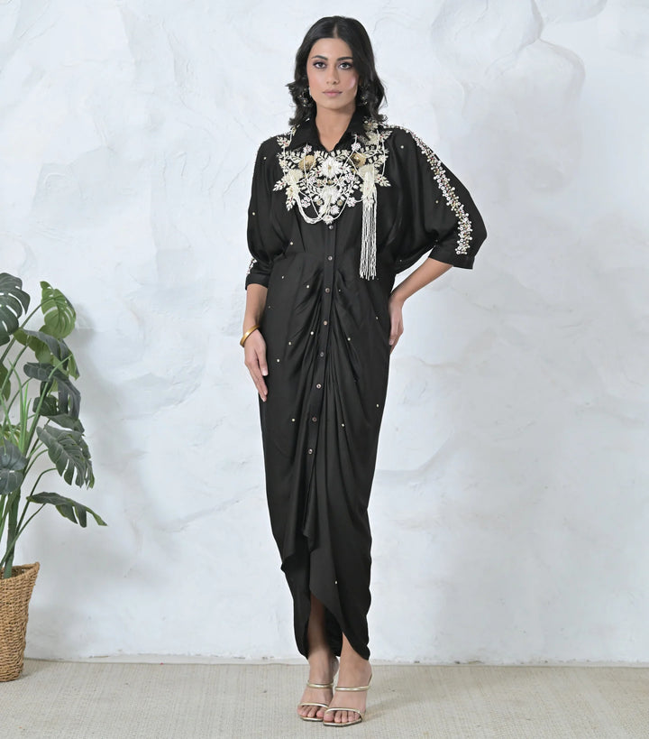 Gold Floral Seraphine Gathered Dress