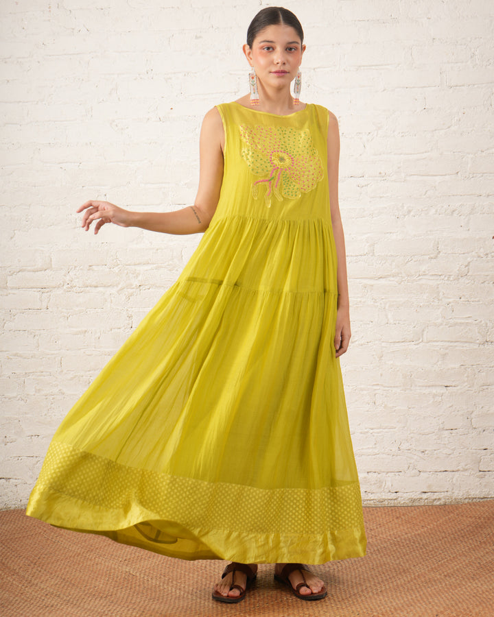 Lime Chanderi Wildflower Dress