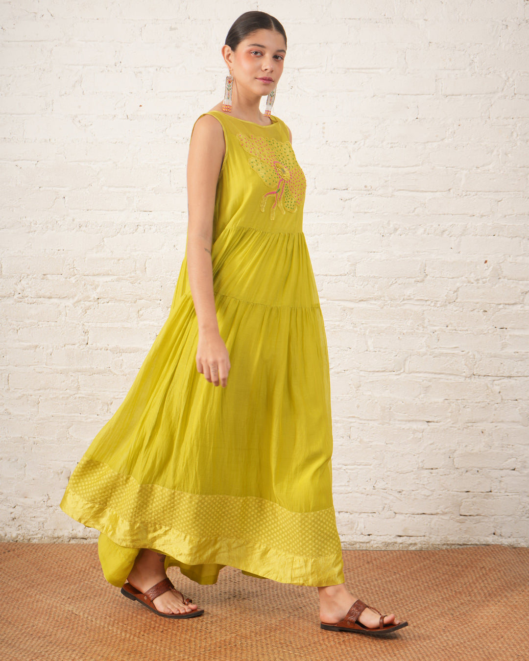 Lime Chanderi Wildflower Dress