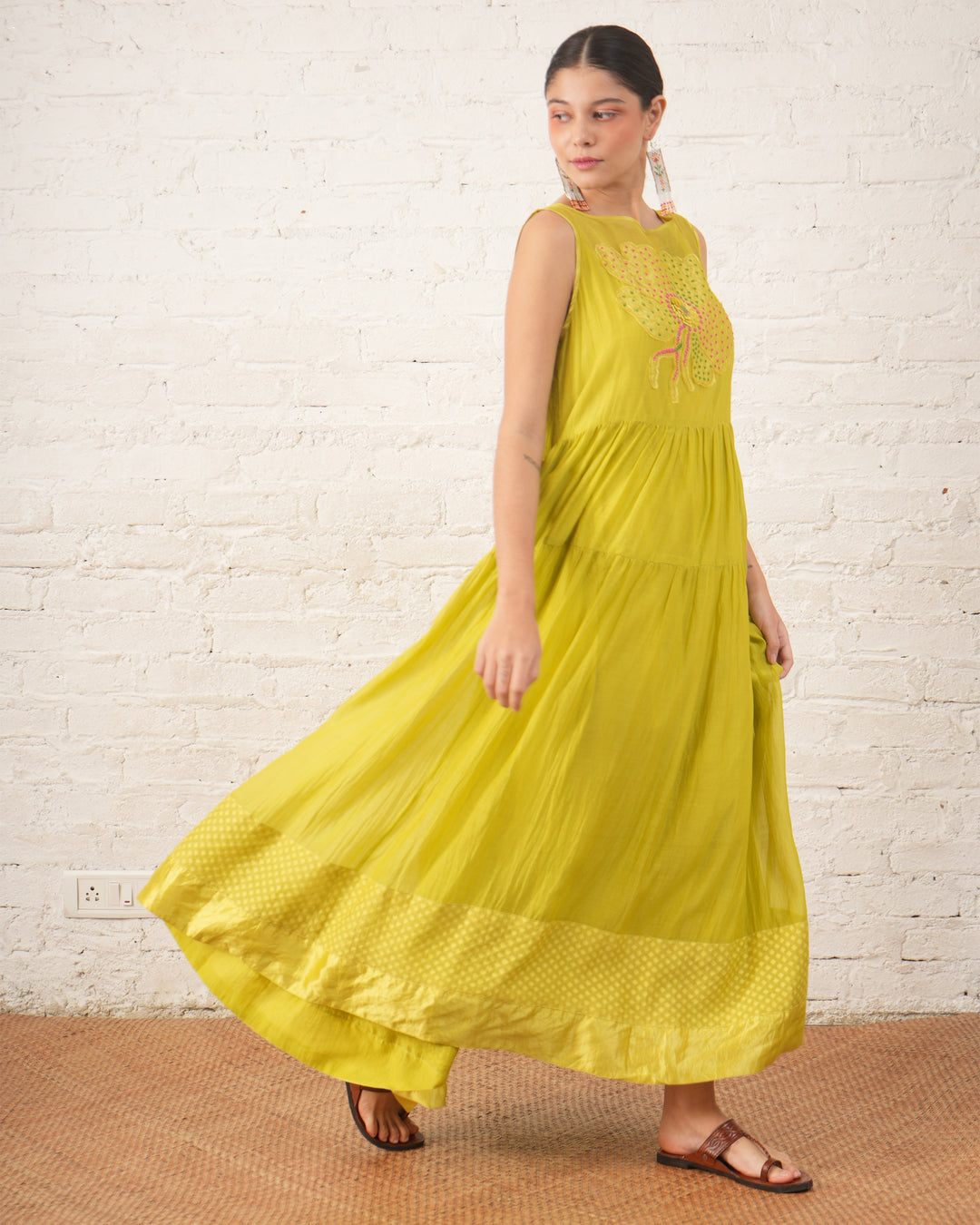 Lime Chanderi Wildflower Dress