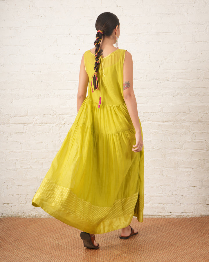 Lime Chanderi Wildflower Dress