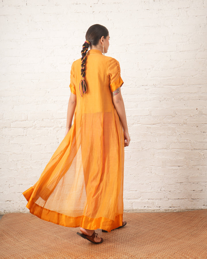Rust Silk Chanderi Overlay with Embroidered Florals