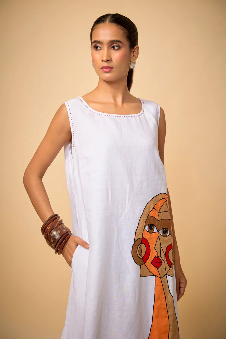 White Face Embroidered Dress