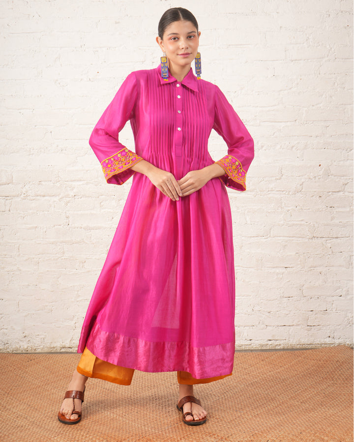 Fuschia Pintuck Chanderi Kurta