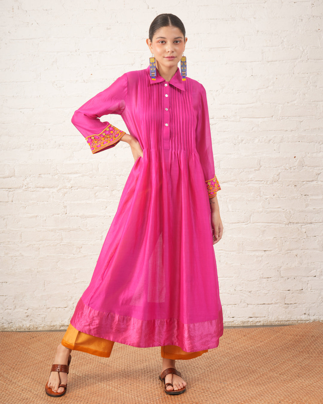 Fuschia Pintuck Chanderi Kurta