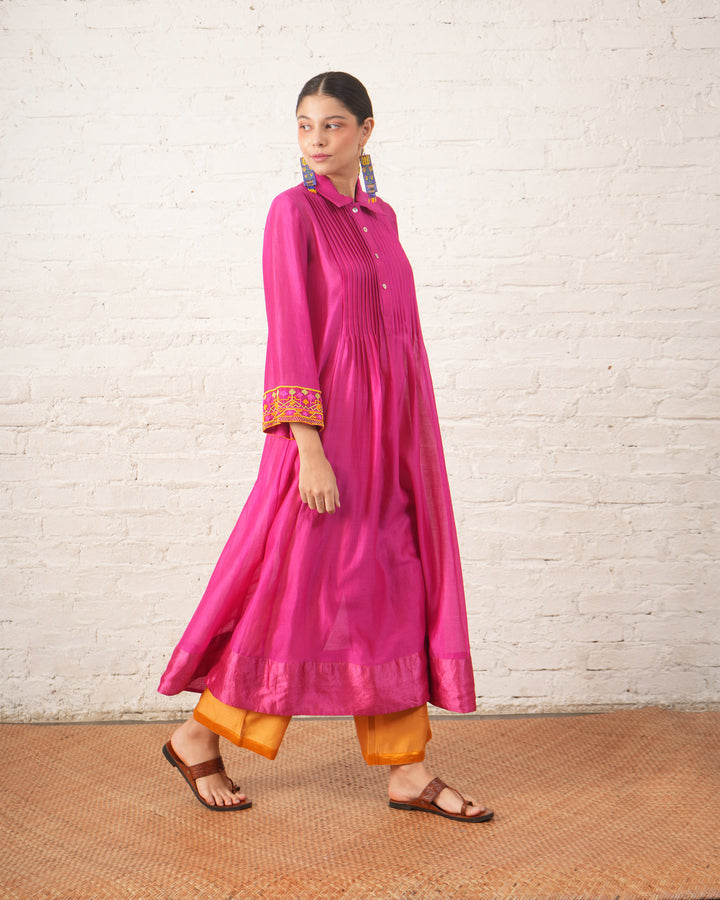 Fuschia Pintuck Chanderi Kurta