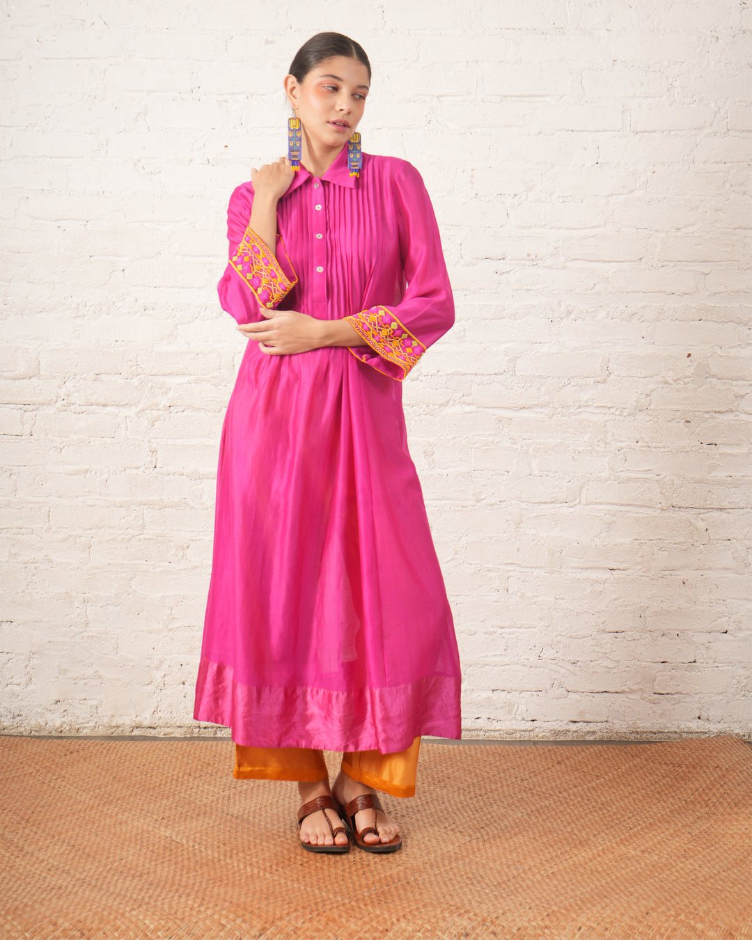 Fuschia Pintuck Chanderi Kurta