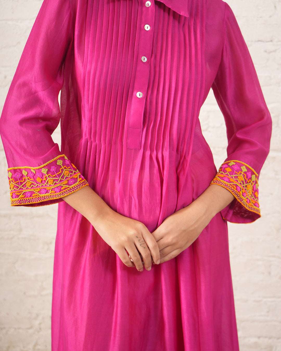 Fuschia Pintuck Chanderi Kurta