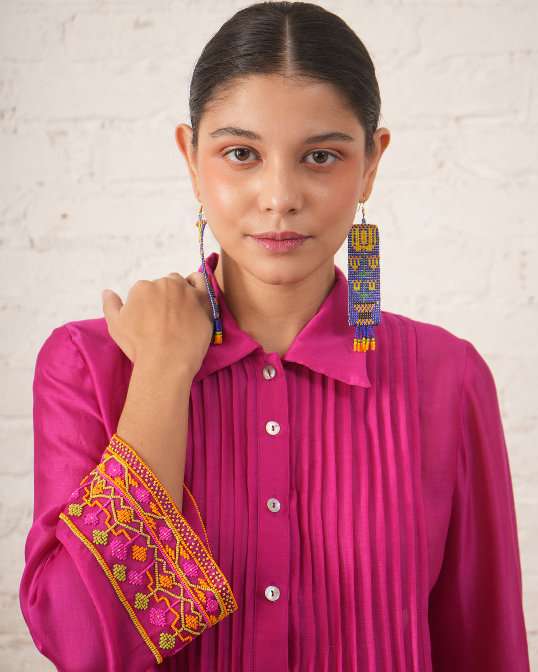 Fuschia Pintuck Chanderi Kurta