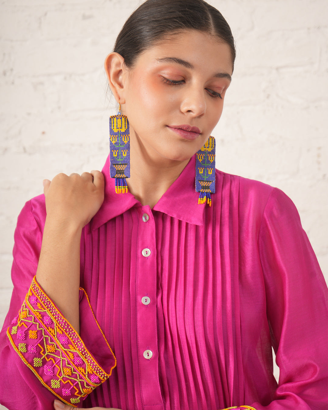 Fuschia Pintuck Chanderi Kurta