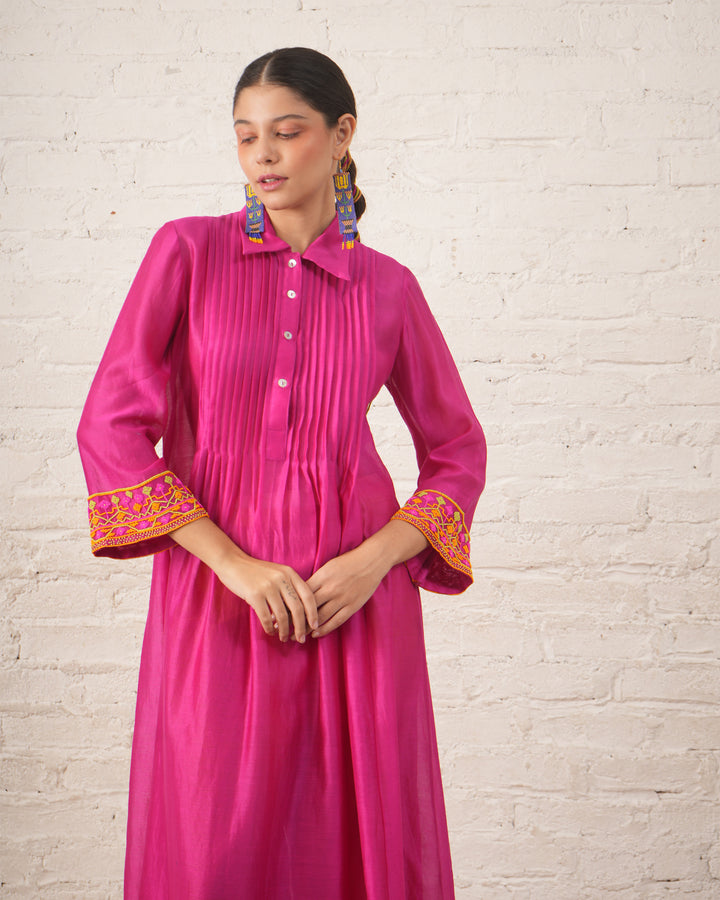 Fuschia Pintuck Chanderi Kurta