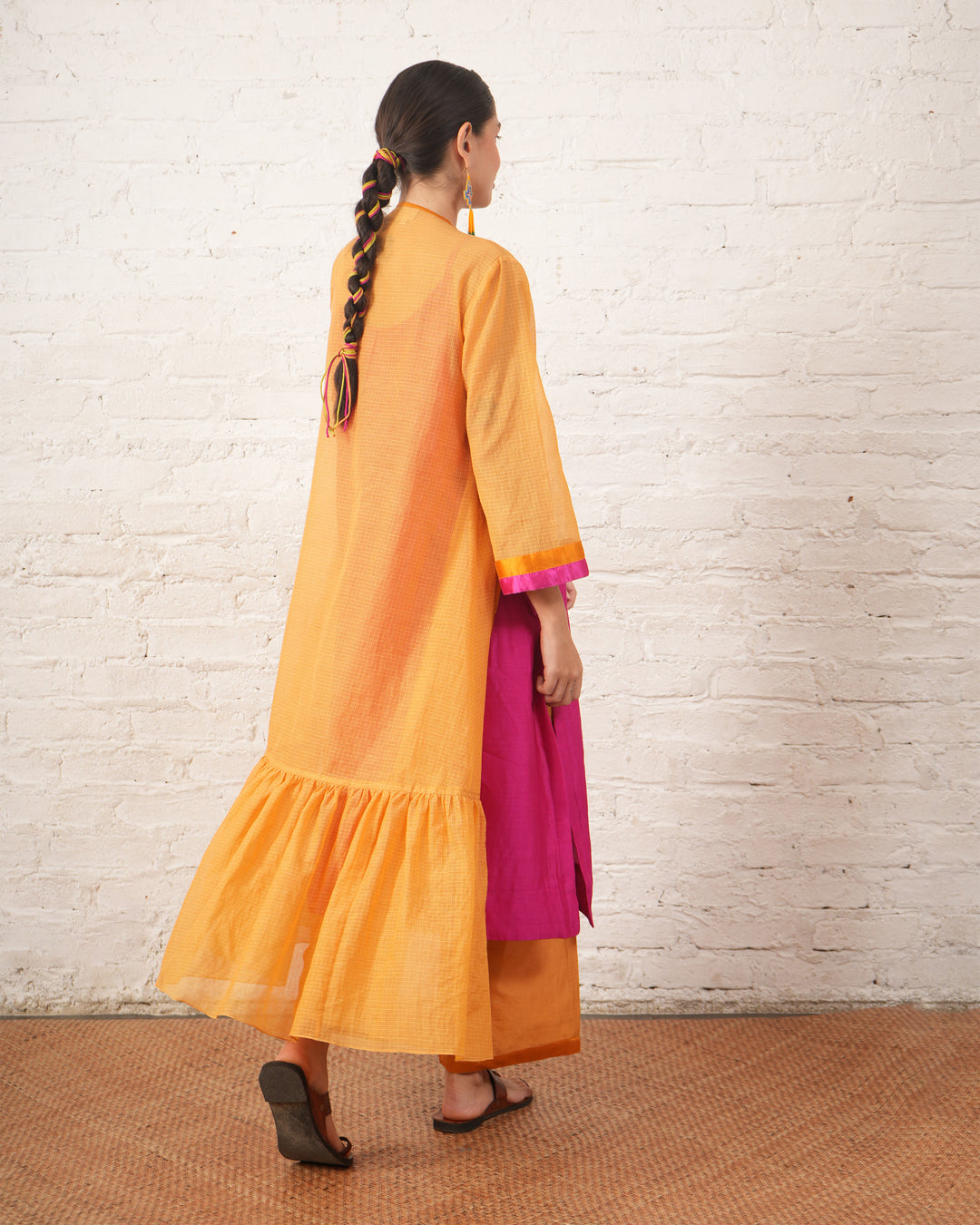 Rust Silk Chanderi Overlay with Fuchsia Inner Set