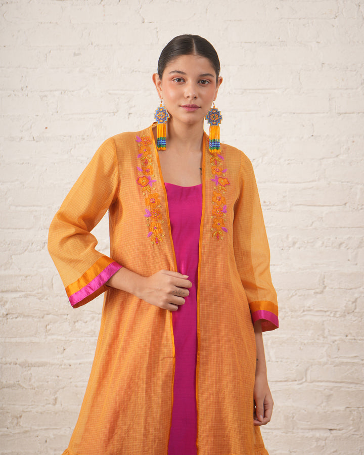 Rust Silk Chanderi Overlay with Fuchsia Inner Set