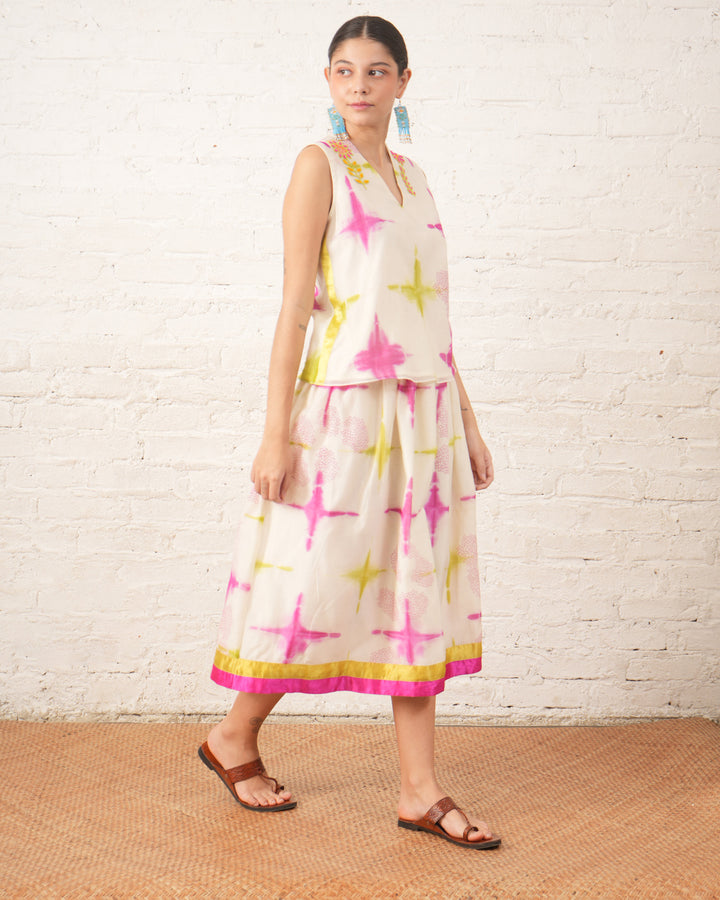 Clamping Silk Chanderi Printed Skirt Top