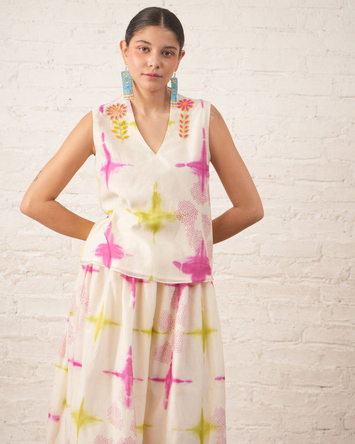 Clamping Silk Chanderi Printed Skirt Top