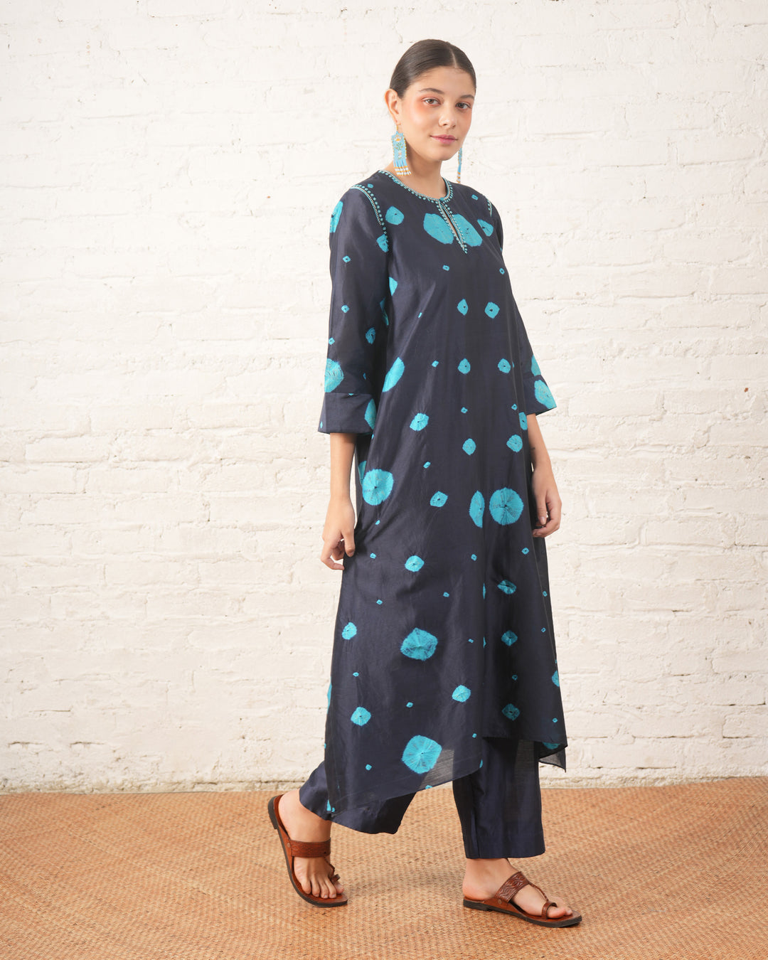 Indigo Silk Chanderi Kurta with Bandhini