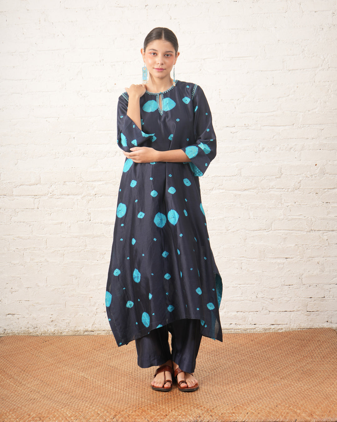 Indigo Silk Chanderi Kurta with Bandhini