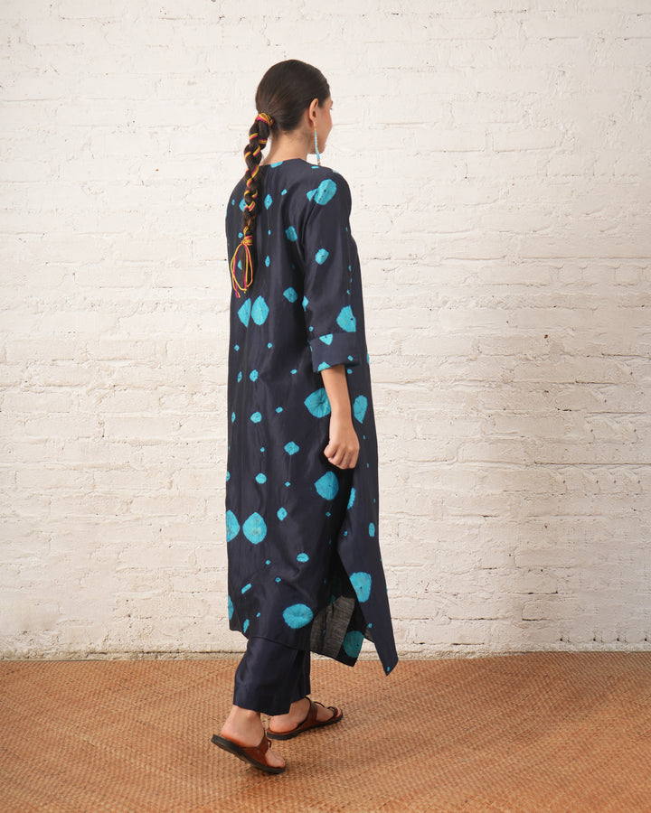 Indigo Silk Chanderi Kurta with Bandhini