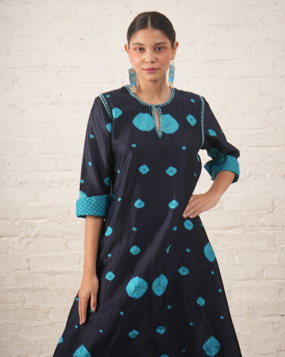 Indigo Silk Chanderi Kurta with Bandhini