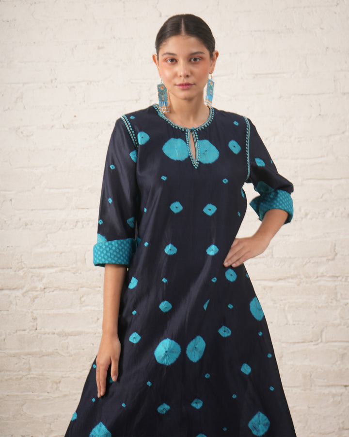 Indigo Silk Chanderi Kurta with Bandhini