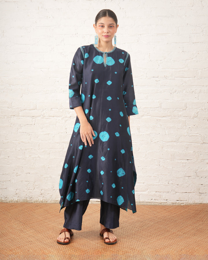Indigo Silk Chanderi Kurta with Bandhini