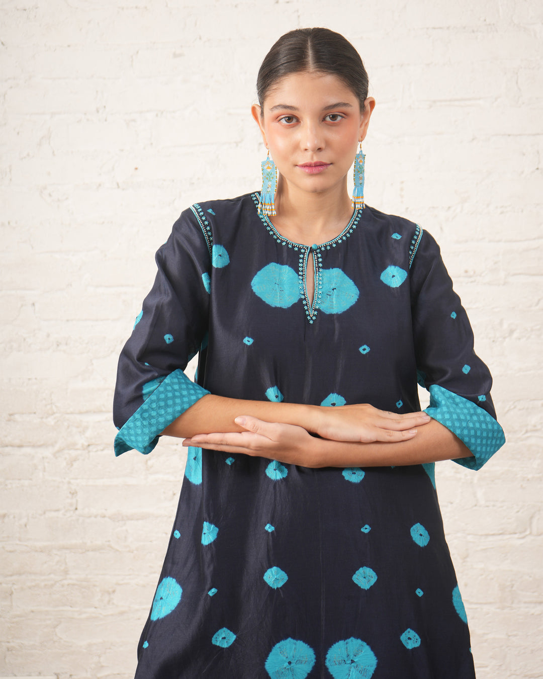 Indigo Silk Chanderi Kurta with Bandhini