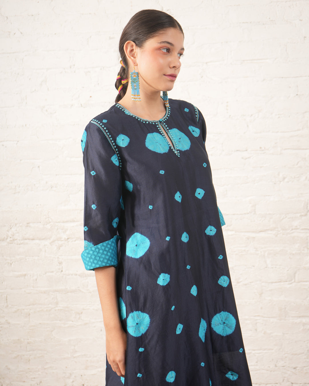 Indigo Silk Chanderi Kurta with Bandhini