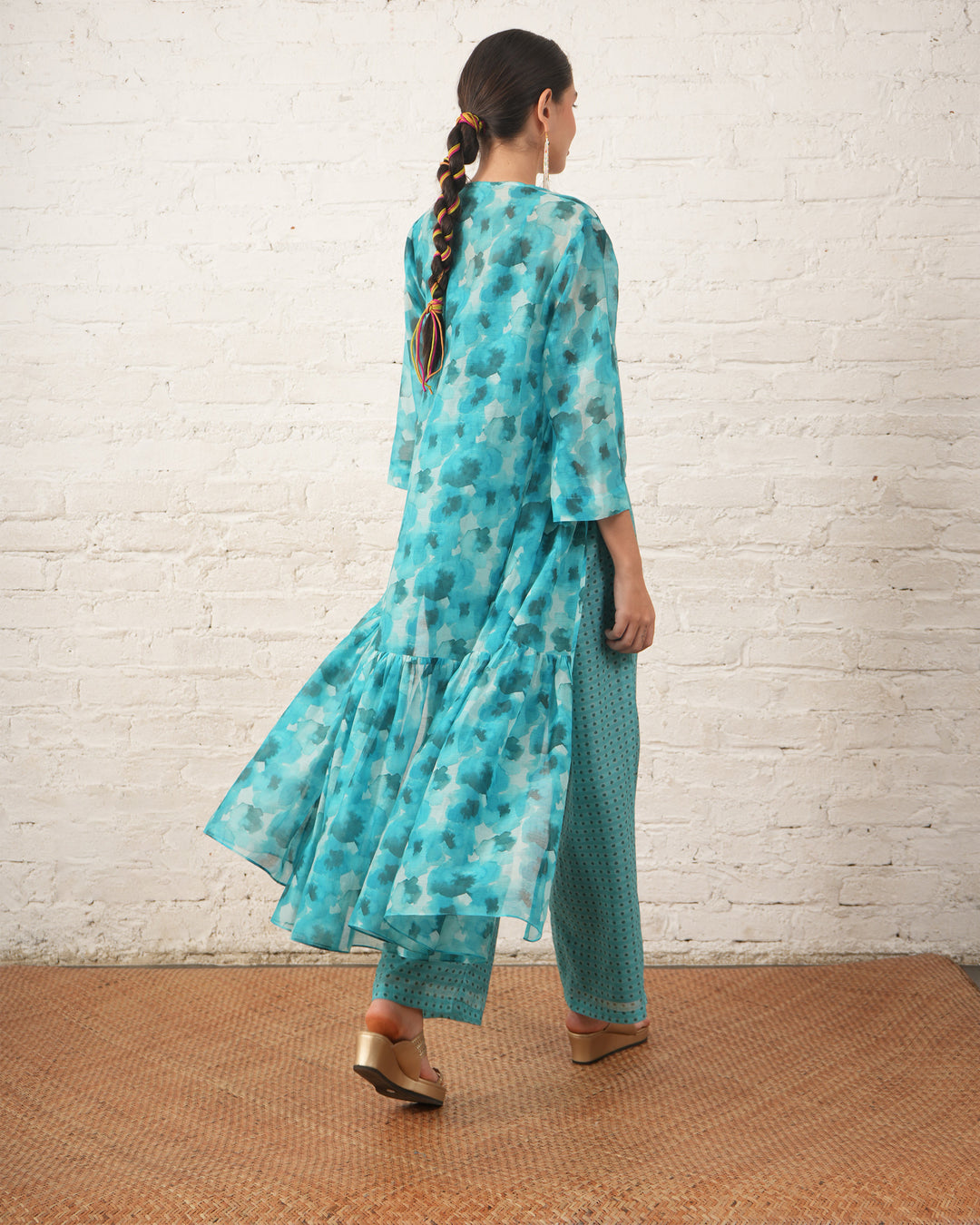 Aqua Printed Overlay with Co‑ordinated Inner and Pants