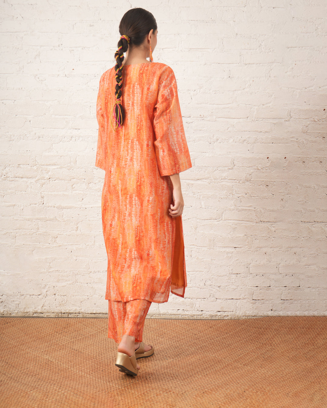 Peach Silk Chanderi Pintuck Kurta with Pants