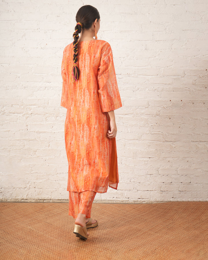 Peach Silk Chanderi Pintuck Kurta with Pants