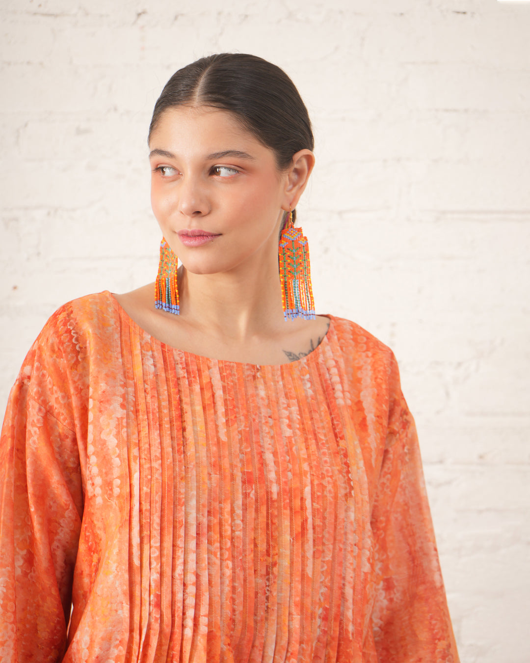 Peach Silk Chanderi Pintuck Kurta with Pants