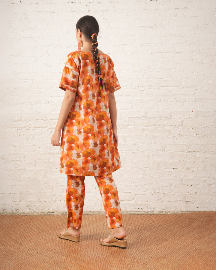 Rust Floral Printed Organic Cotton Kurta Set