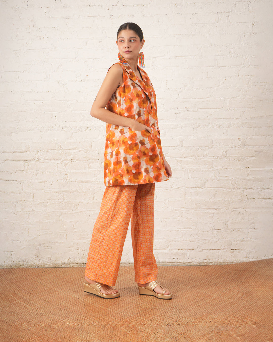 Rust Printed Co‑ord Set with Jacket