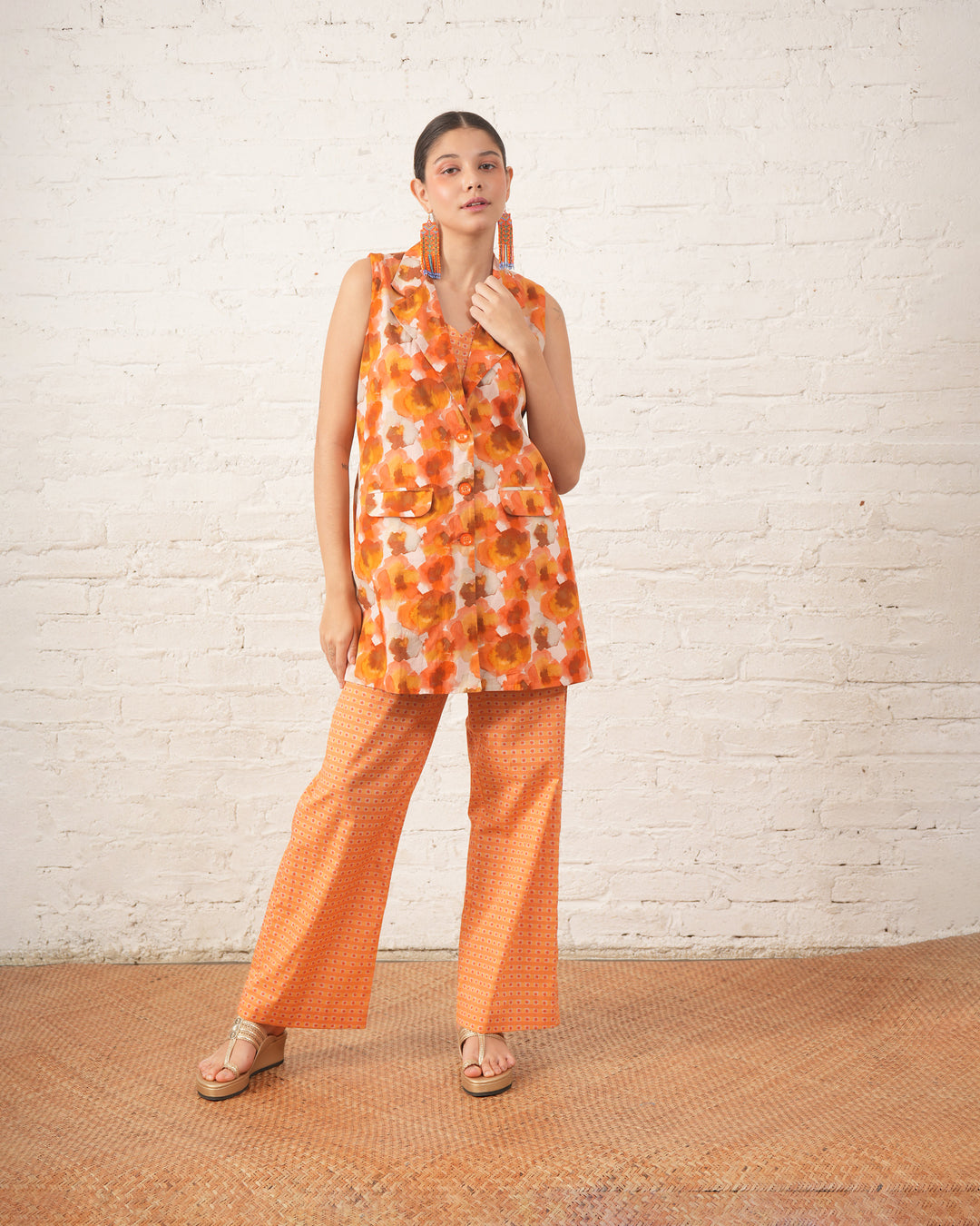 Rust Printed Co‑ord Set with Jacket